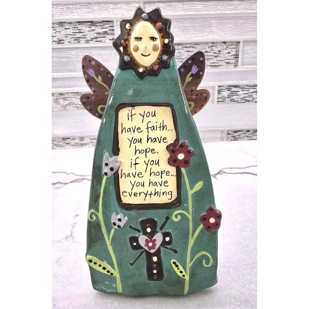 Faith & Hope Natural Life FreeStanding Copper Wings Pottery Angel‎ 2d Flowers
